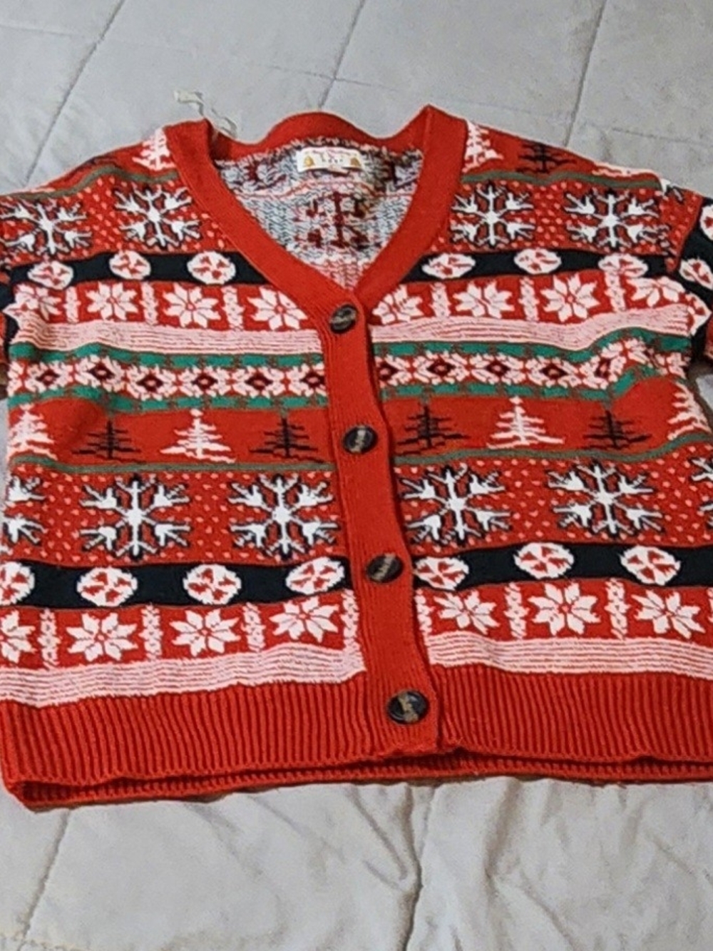 Poof! Red Holiday Patterned Knit Cardigan